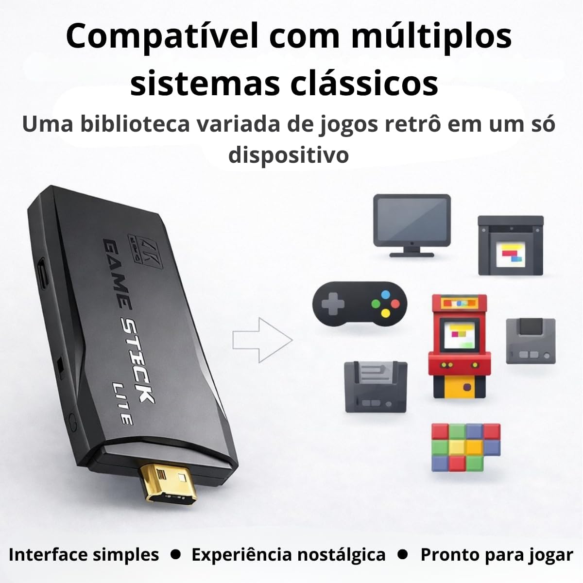 Video Game Retro Game Stick Lite 4K Hdmi 64Gb Com 2 Controles
