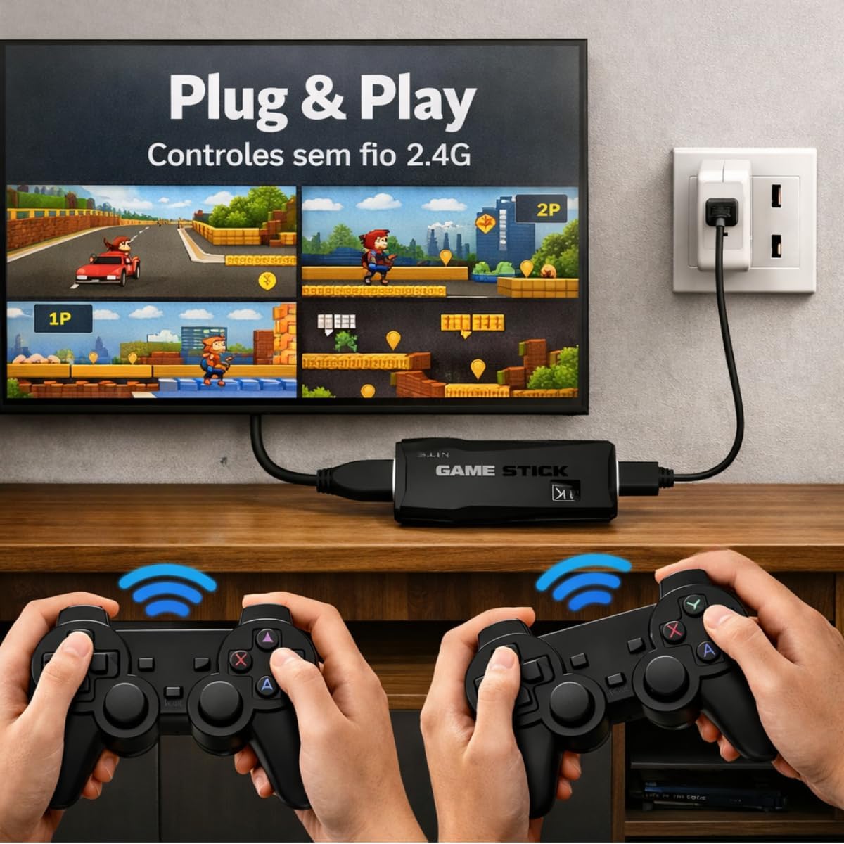 Video Game Retro Game Stick Lite 4K Hdmi 64Gb Com 2 Controles