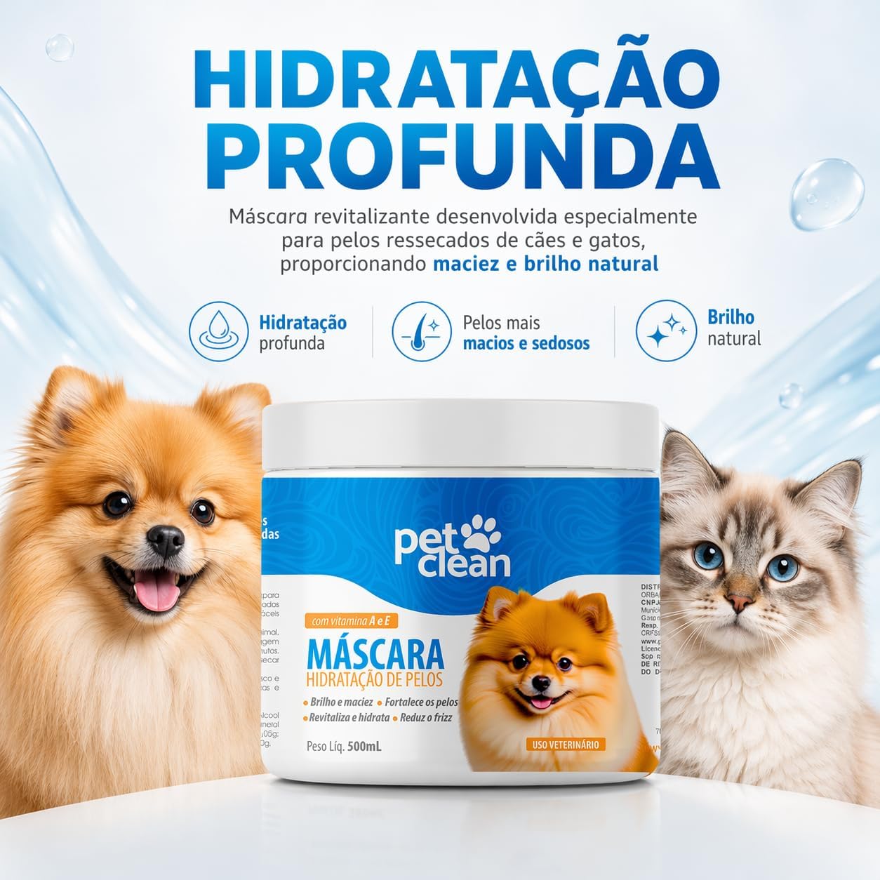 Máscara Soft Pet Clean Hidratação Profunda para Pelos de Cães e Gatos Revitaliza, Desembaraça e Dá Brilho Fácil Aplicação, Não Oleosa, Resultado Rápido, Uso Seguro e Profissional